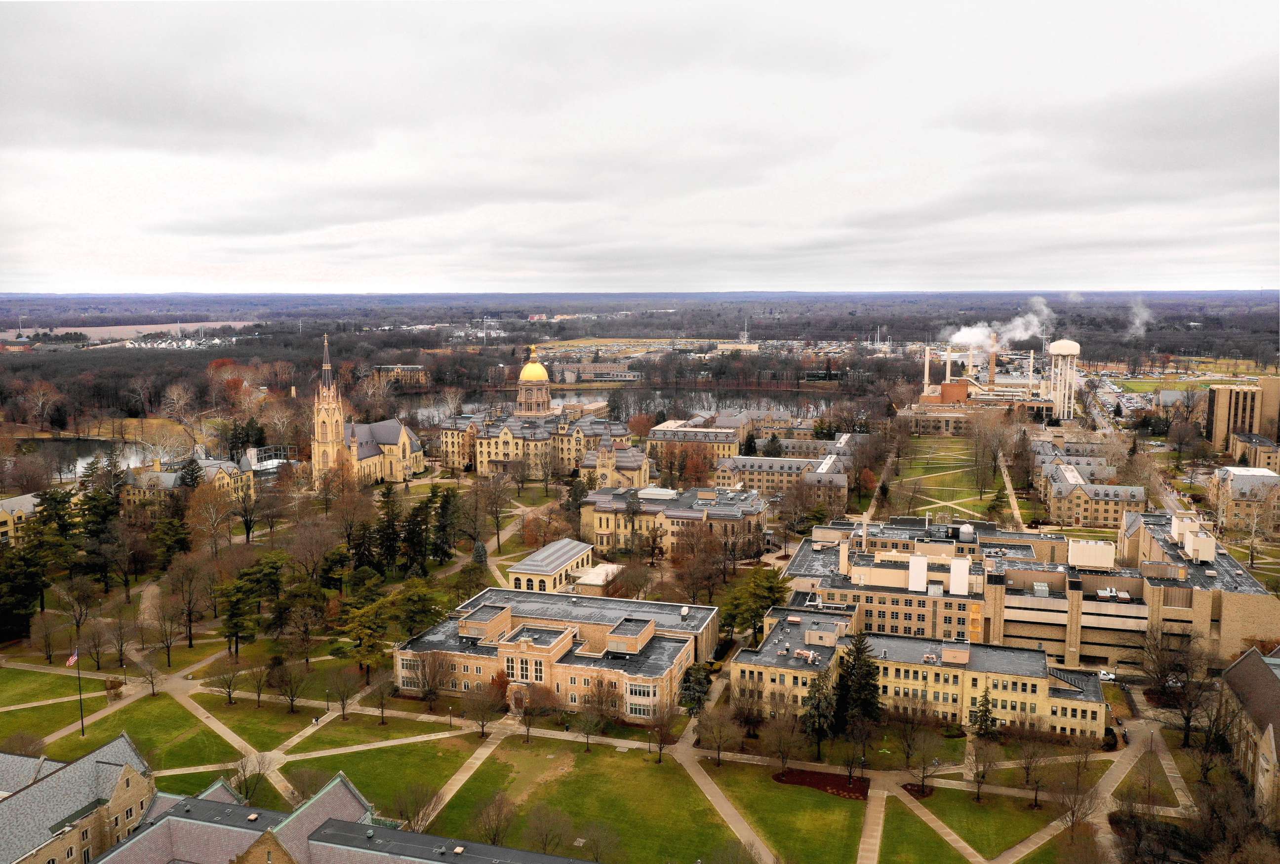 PHOTO: Overhead view of the campus of the University of Notre Dame in South Bend, Indiana.