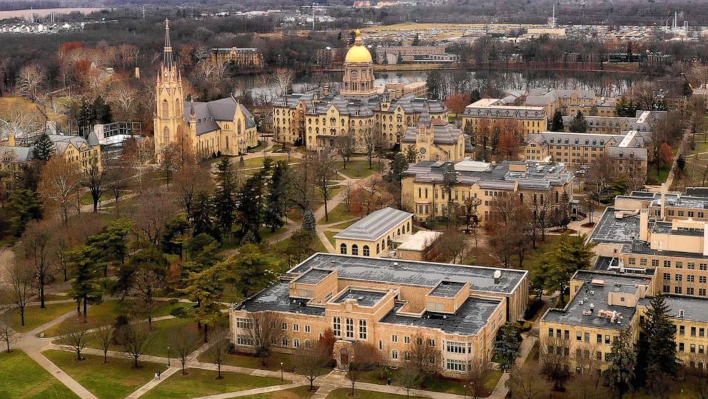 PHOTO: Overhead view of the campus of the University of Notre Dame in South Bend, Indiana.