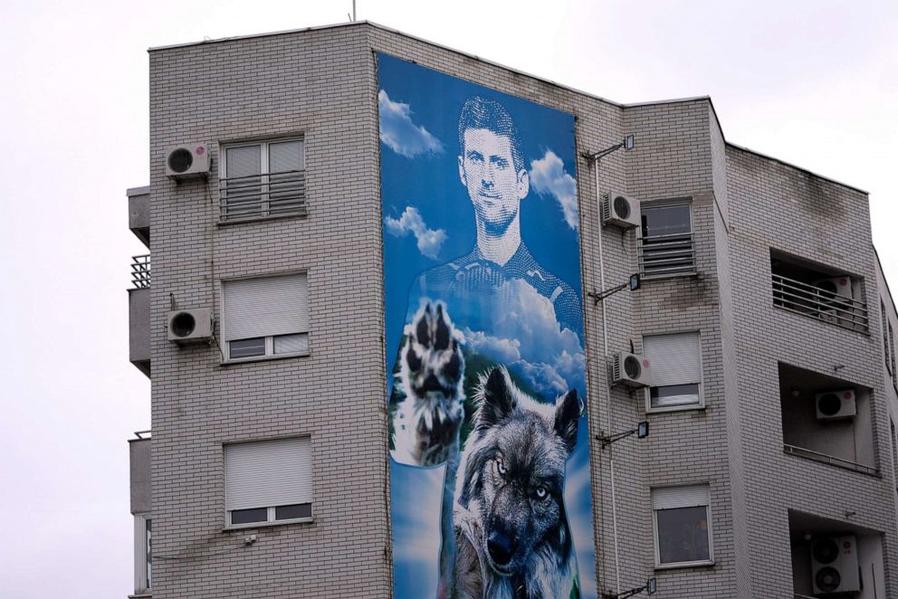 PHOTO: A billboard depicting Serbian tennis player Novak Djokovic, on a building in Belgrade, Serbia, Jan. 6, 2022.
