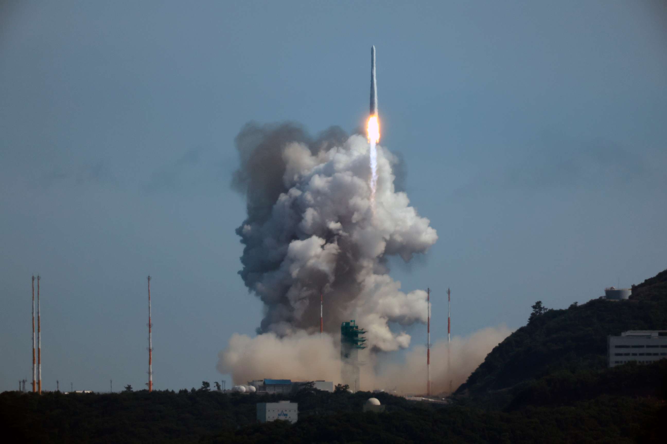 PHOTO: The Nuri rocket, South Korea's first domestically built space rocket, lifts off from a launch pad at the Naro Space Center in Goheung, South Korea, June 21, 2022.
