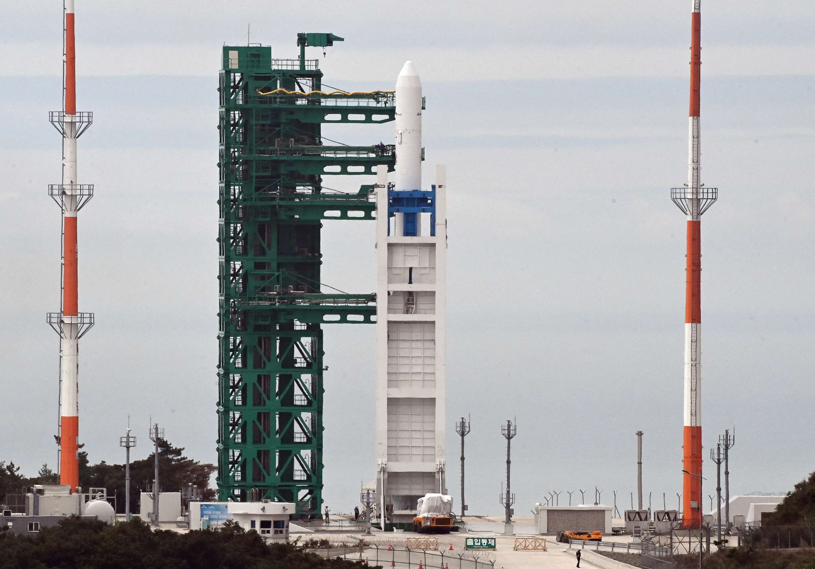 PHOTO: South Korea's domestically produced Nuri space rocket is on its launchpad at the Naro Space Center in Goheung County, South Korea, June 21, 2021.