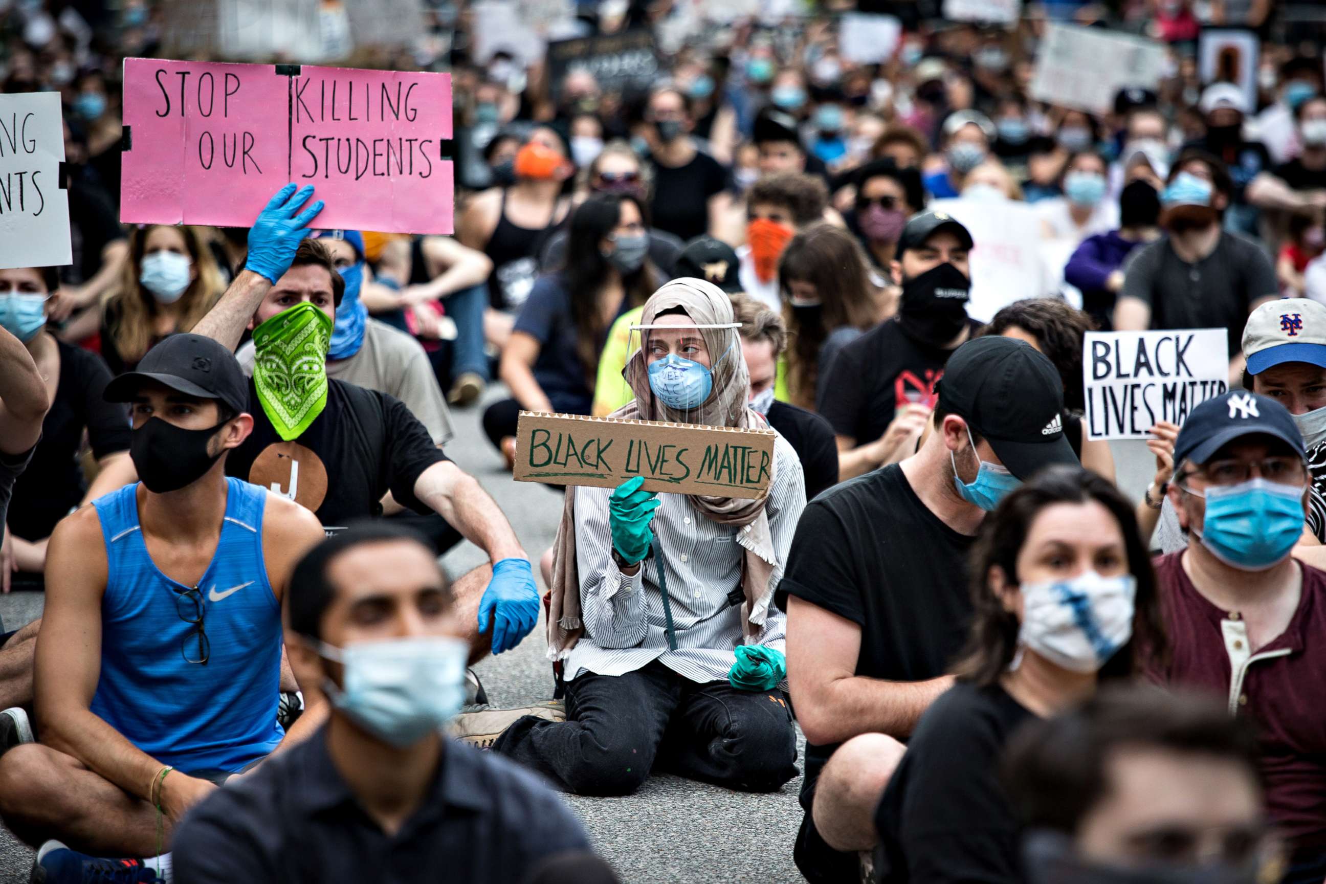 PHOTO: People gather for a protest outside the mayor's residence amid a nationwide outcry in response to the death of George Floyd, an African-American man who died while in the custody of the Minneapolis police, in New York City, June 3, 2020.