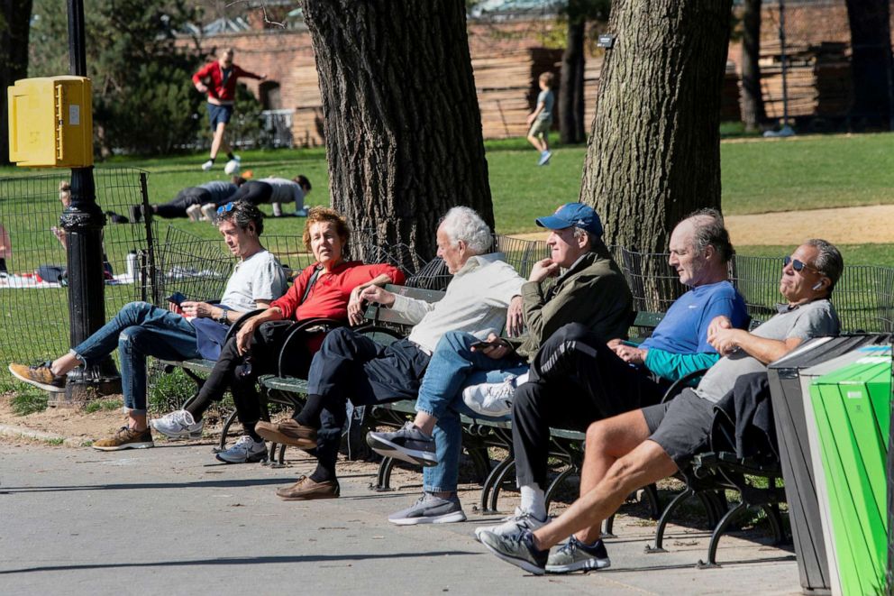 PHOTO: People try to keep a social distance while they enjoy a sunny day at Central Park, as the outbreak of coronavirus disease (COVID-19) continues, in New York City, April 6, 2020.