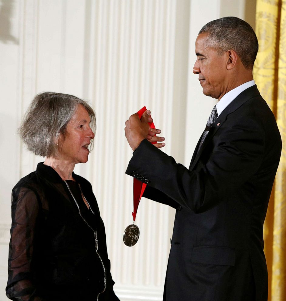 PHOTO: President Barack Obama awards the 2015 National Humanities Medal to poet Louise Gluck at the White House in Washington, Sept. 22, 2016.