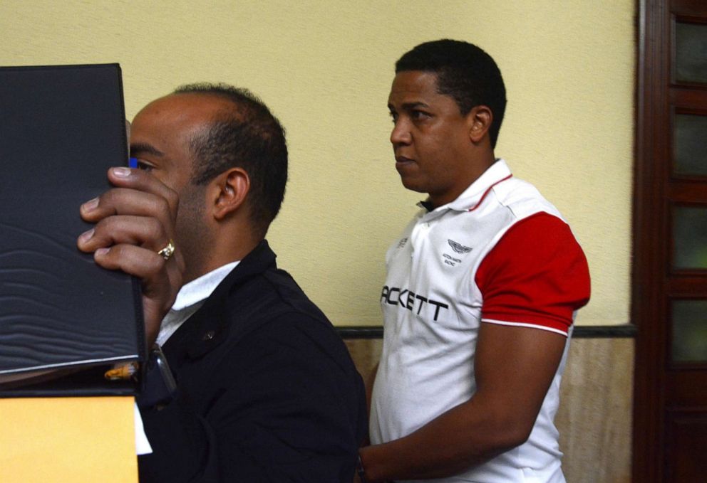 PHOTO: Former MLB pitcher Octavio Dotel is transferred to a police station after his arrest for alleged links to a drug-trafficking and money-laundering ring in Santo Domingo, Dominican Republic, Tuesday, Aug. 20, 2019.