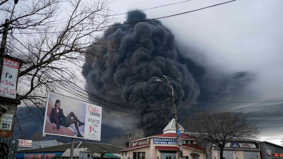 PHOTO: Smoke rises after an attack by Russian army in Odessa, on April 3, 2022.