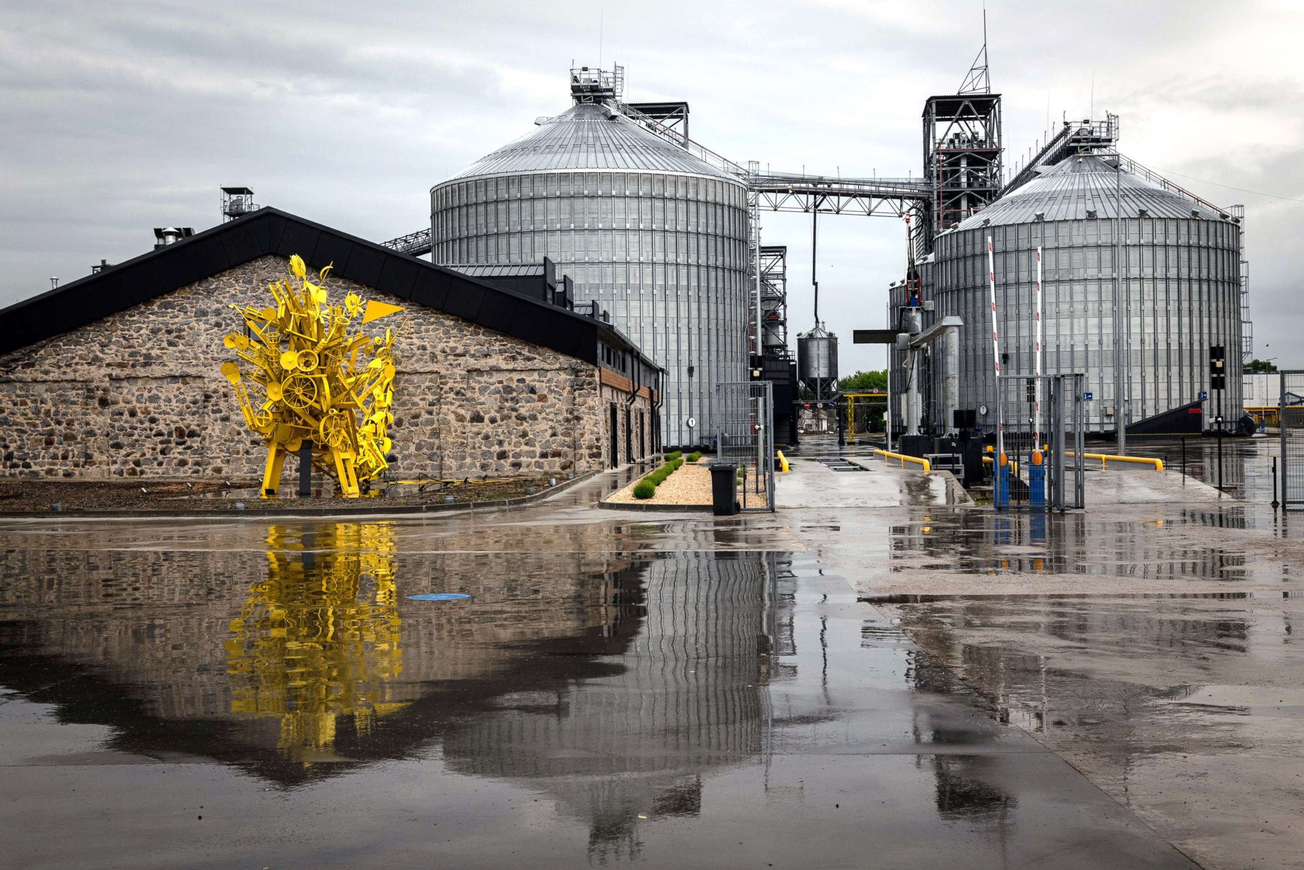 PHOTO: A grain storage facility is pictured in Boryspil, Ukraine, on May 30, 2022. Russia's foreign minister is scheduled to visit Turkey next week to discuss the possible release of Ukrainian grain from Black Sea ports.
