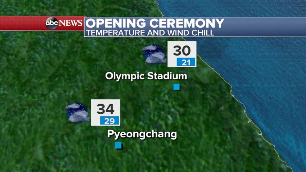 PHOTO: A map showing the temperature and wind chill factor during the Opening Ceremonies. 