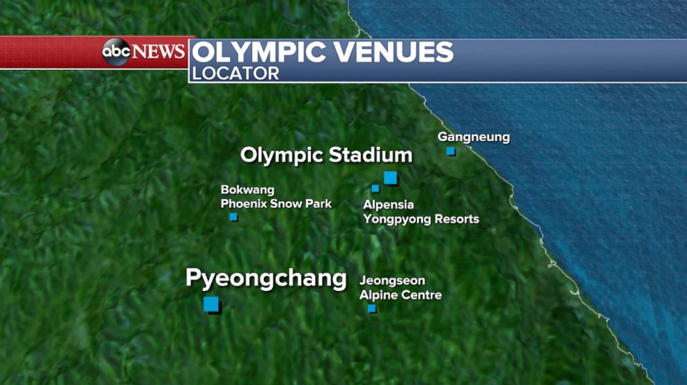 PHOTO: A map showing the locations of the different venues for the Winter Olympics in Pyeongchang, South Korea.