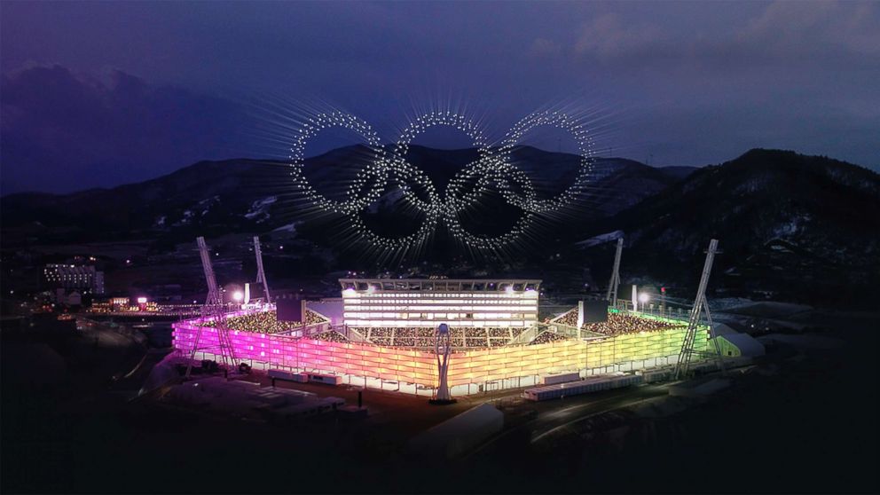 PHOTO: Thousands of drones were used to put on a pre-recorded light show during the opening ceremony for the 2018 Winter Olympics in Pyeongchang, South Korea, on Feb.9, 2018.