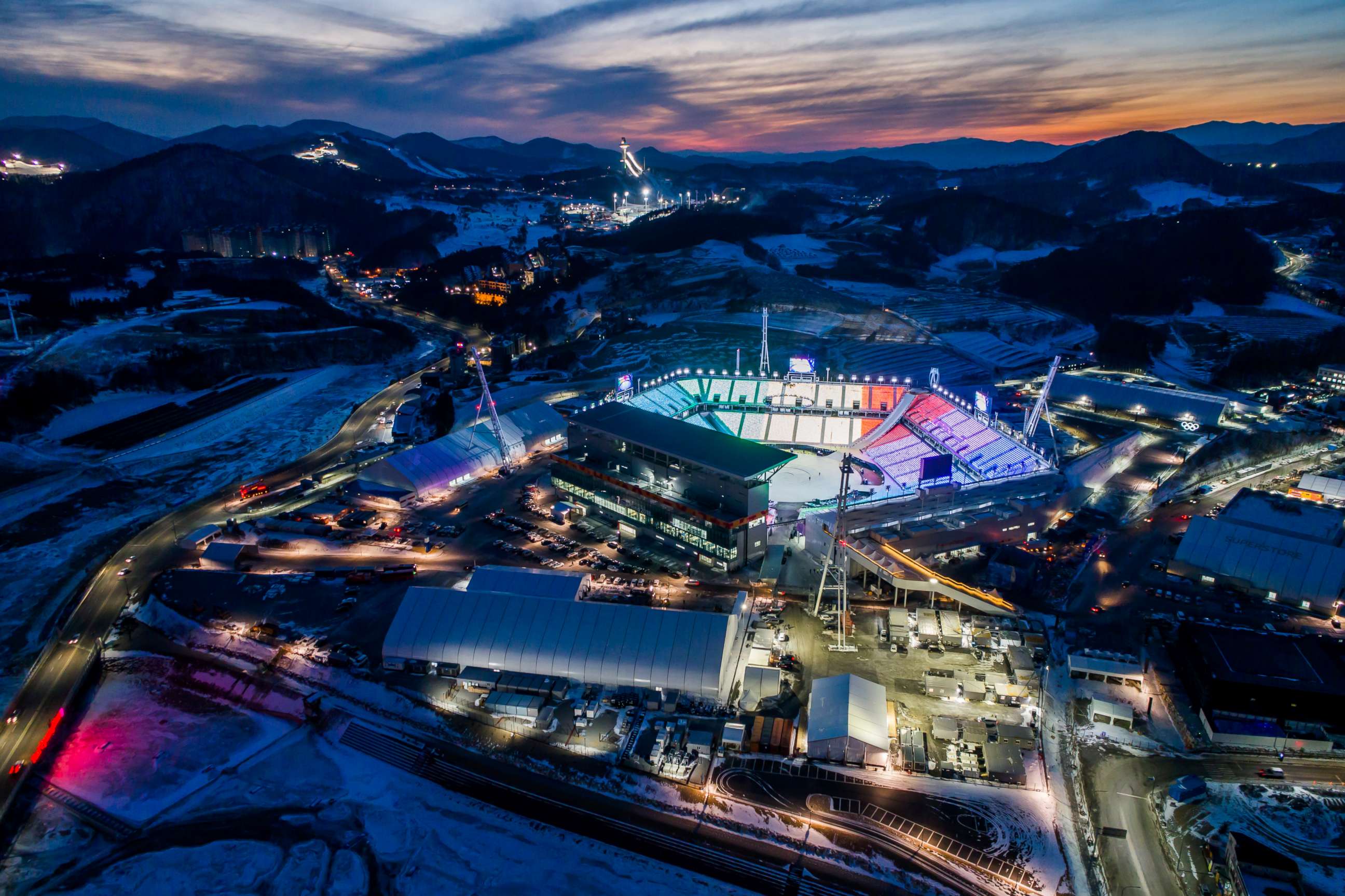PHOTO: The Pyeongchang Olympic Stadium, the venue for the opening and closing ceremonies at the 2018 Pyeongchang Winter Olympic Games, stands at dawn in this aerial photograph taken above Pyeongchang, Gangwon, South Korea, Jan. 25, 2018.