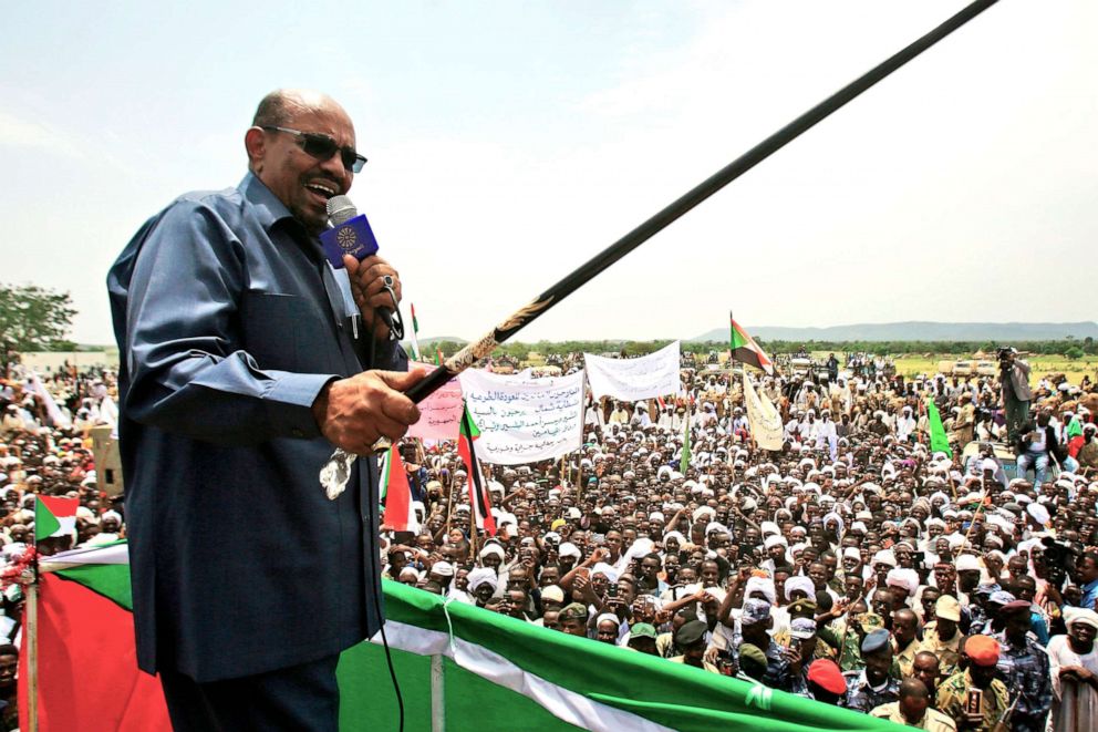 PHOTO: In this file photo taken on Sept. 22, 2017, Sudanese President Omar al-Bashir delivers a speech during a visit to the village of Shattaya in South Darfur.