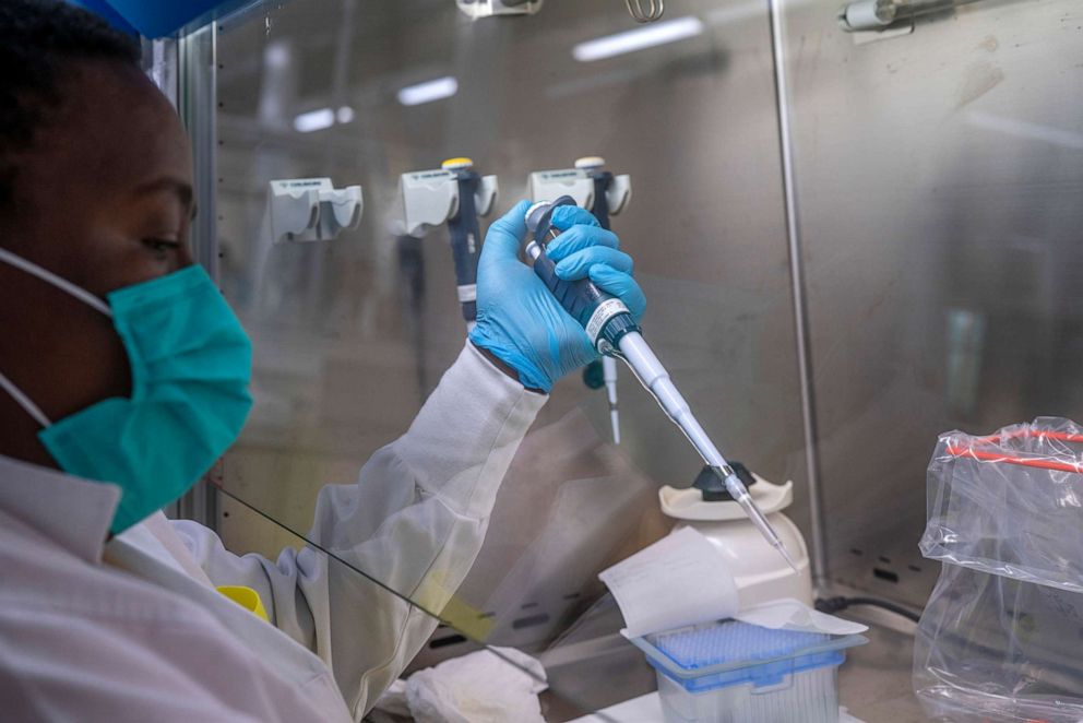 PHOTO: Puseletso Lesofi prepares to sequence samples of the omicron variant of the novel coronavirus at the Ndlovu Research Center in Elandsdoorn, South Africa, on Dec. 8, 2021.