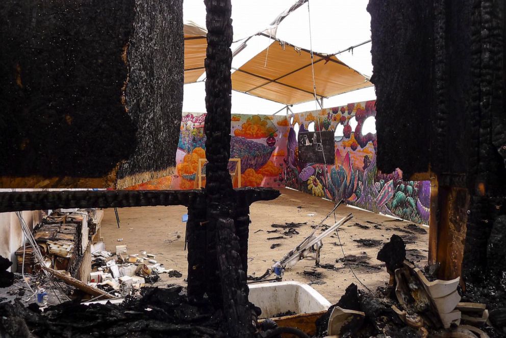 PHOTO: The International School of Peace after an apparent arson attack in Lesbos, Greece in March 2020.