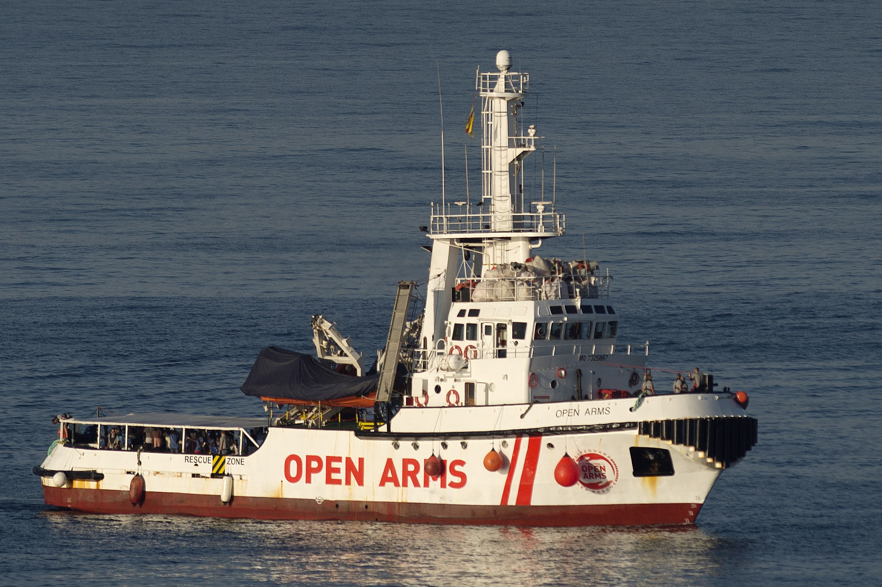 PHOTO: The ship of Spanish NGO Proactiva Open Arms arrives in the southern Spanish port of Algeciras in San Roque, with 87 migrants on board, Aug. 9, 2018.
