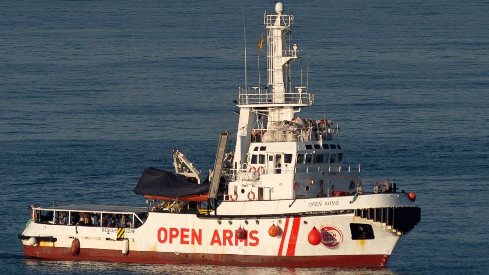 The ship of Spanish NGO Proactiva Open Arms arrives in the southern Spanish port of Algeciras in San Roque, with 87 migrants on board, Aug. 9, 2018.
