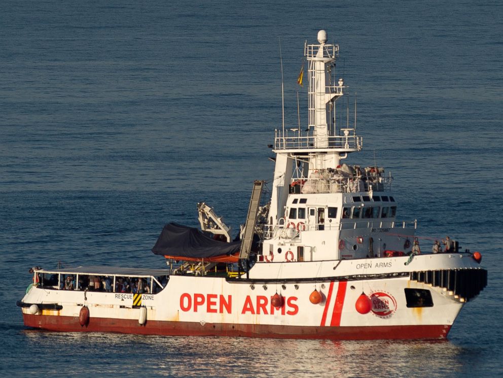 PHOTO: The ship of Spanish NGO Proactiva Open Arms arrives in the southern Spanish port of Algeciras in San Roque, with 87 migrants on board, Aug. 9, 2018.