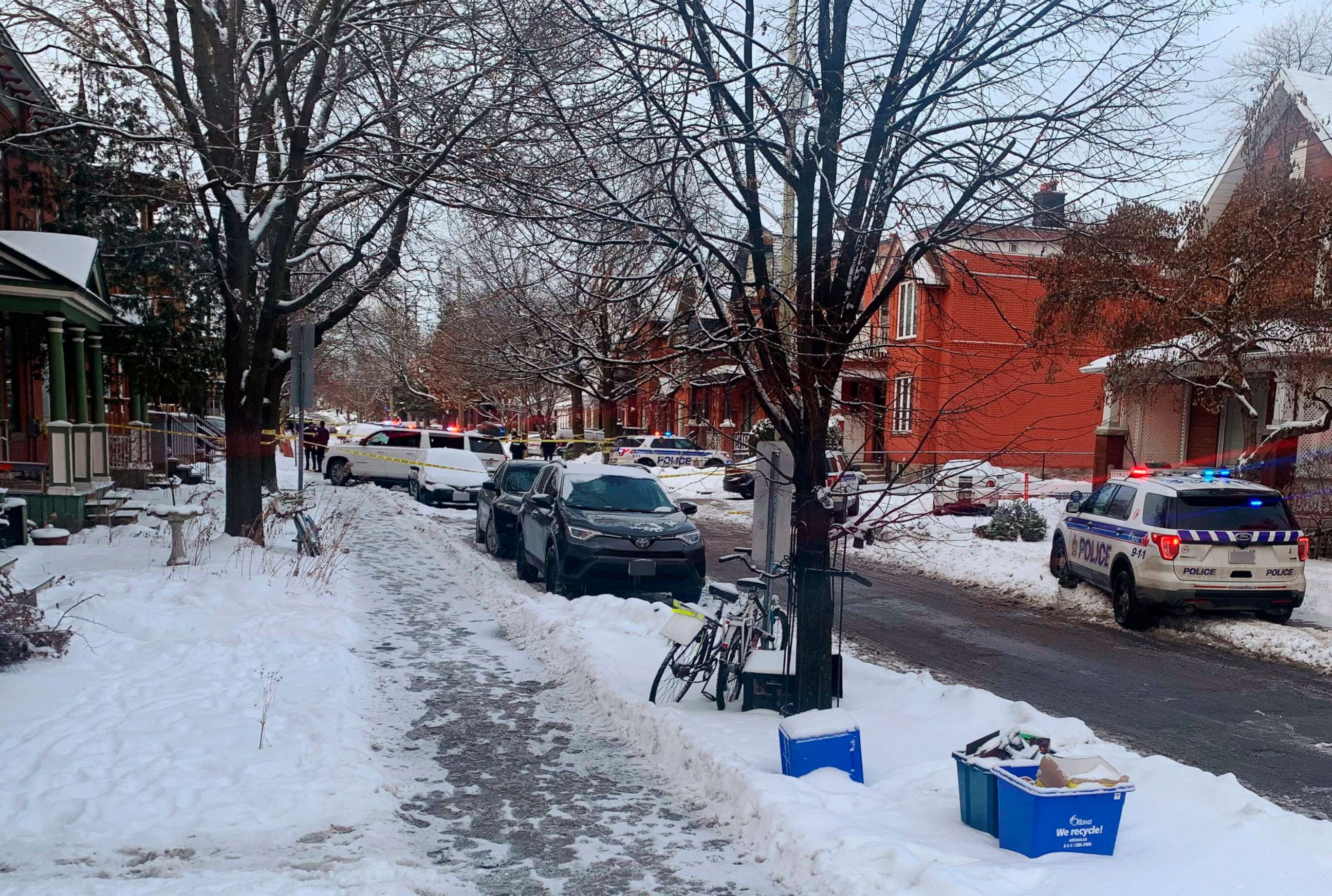 PHOTO: Police inspect the scene of a shooting in downtown Ottawa, Jan. 8, 2020.  