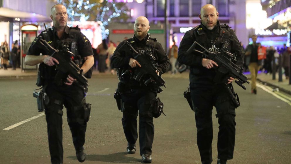 Armed police patrol near Oxford street as they respond to an incident in central London, Nov. 24, 2017.

British police said they were responding to an "incident" at Oxford Circus in central London on Friday and have evacuated the Underground station, in an area thronged with people on a busy shopping day. / AFP PHOTO / Daniel LEAL-OLIVASDANIEL LEAL-OLIVAS/AFP/Getty Images