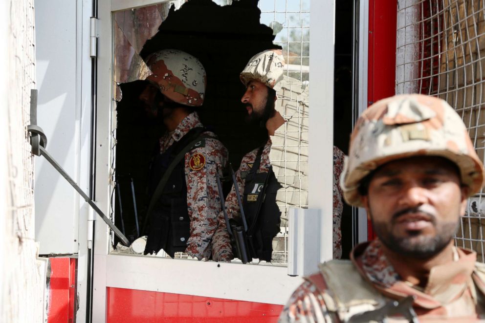 PHOTO: Pakistani troops move in the compound of Chinese Consulate in Karachi, Pakistan, Nov. 23, 2018.