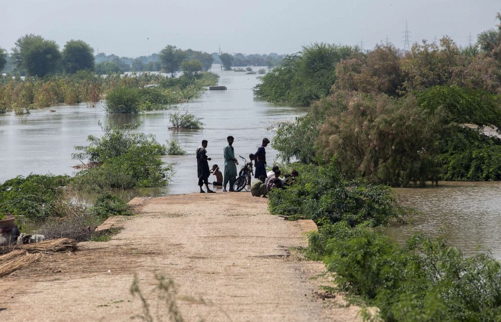 PHOTO: A flooded road near Kotri Barrage in Jamshoro district of Sindh, Pakistan, Sep. 9, 2022.