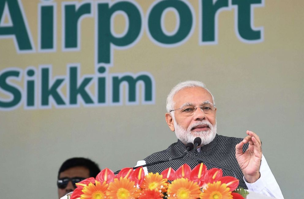 PHOTO: Indian Prime Minister Narendra Modi addresses a gathering at the inauguration of the Pakyong Airport in Gangtok, Sept. 24, 2018. 