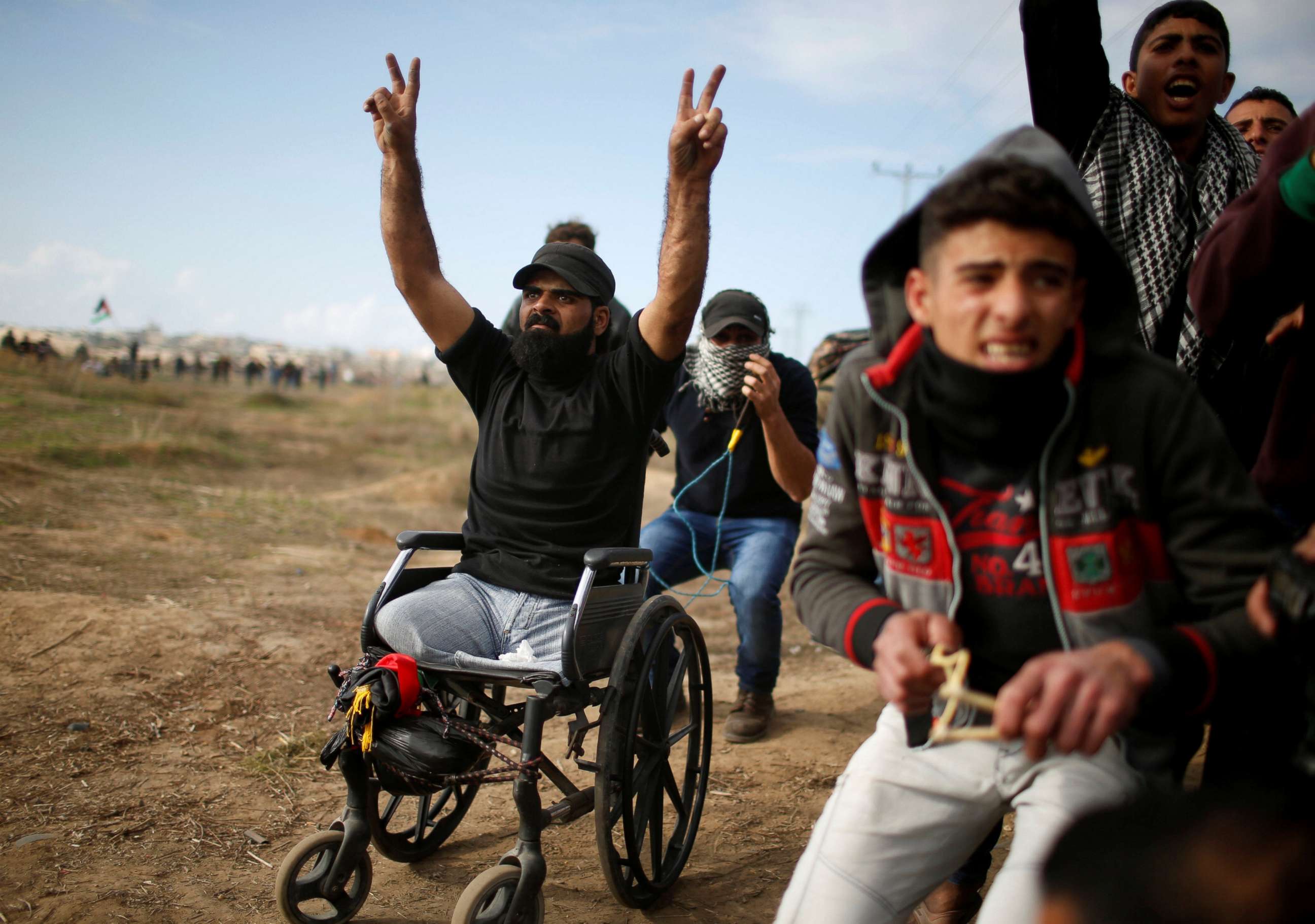 PHOTO: Wheelchair-bound Palestinian Ibraheem Abu Thuraya, who was later killed during the clash, protests against President Donald Trump's decision to recognize Jerusalem as the capital of Israel, near the east of Gaza City Dec. 15, 2017. 