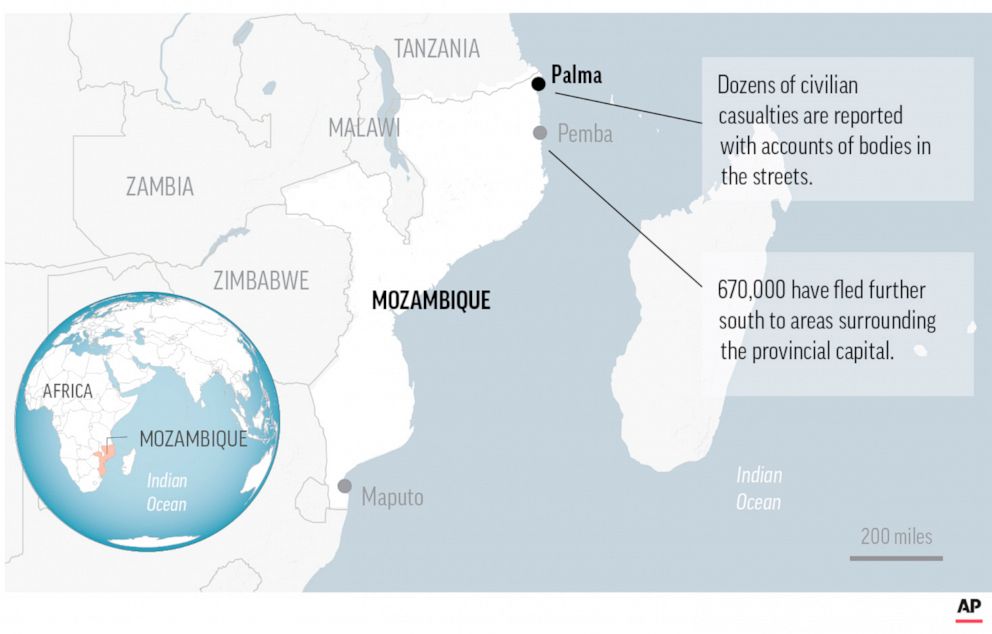 PHOTO: A map locates Palma, Mozanbique, where ISIS-linked rebels are fighting security forces for control of the strategic town.