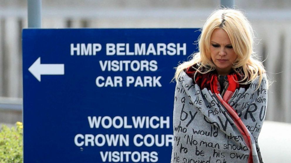 PHOTO: Actress Pamela Anderson leaves Belmarsh Prison in south-east London, after visiting WikiLeaks founder Julian Assange, May 7, 2019.