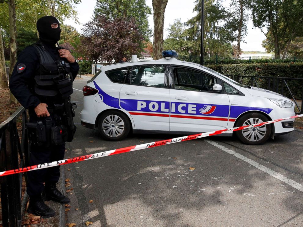 PHOTO: French police secure a street after a man killed two persons and injured an other in a knife attack in Trappes, near Paris, according to French authorities, France, Aug. 23, 2018.