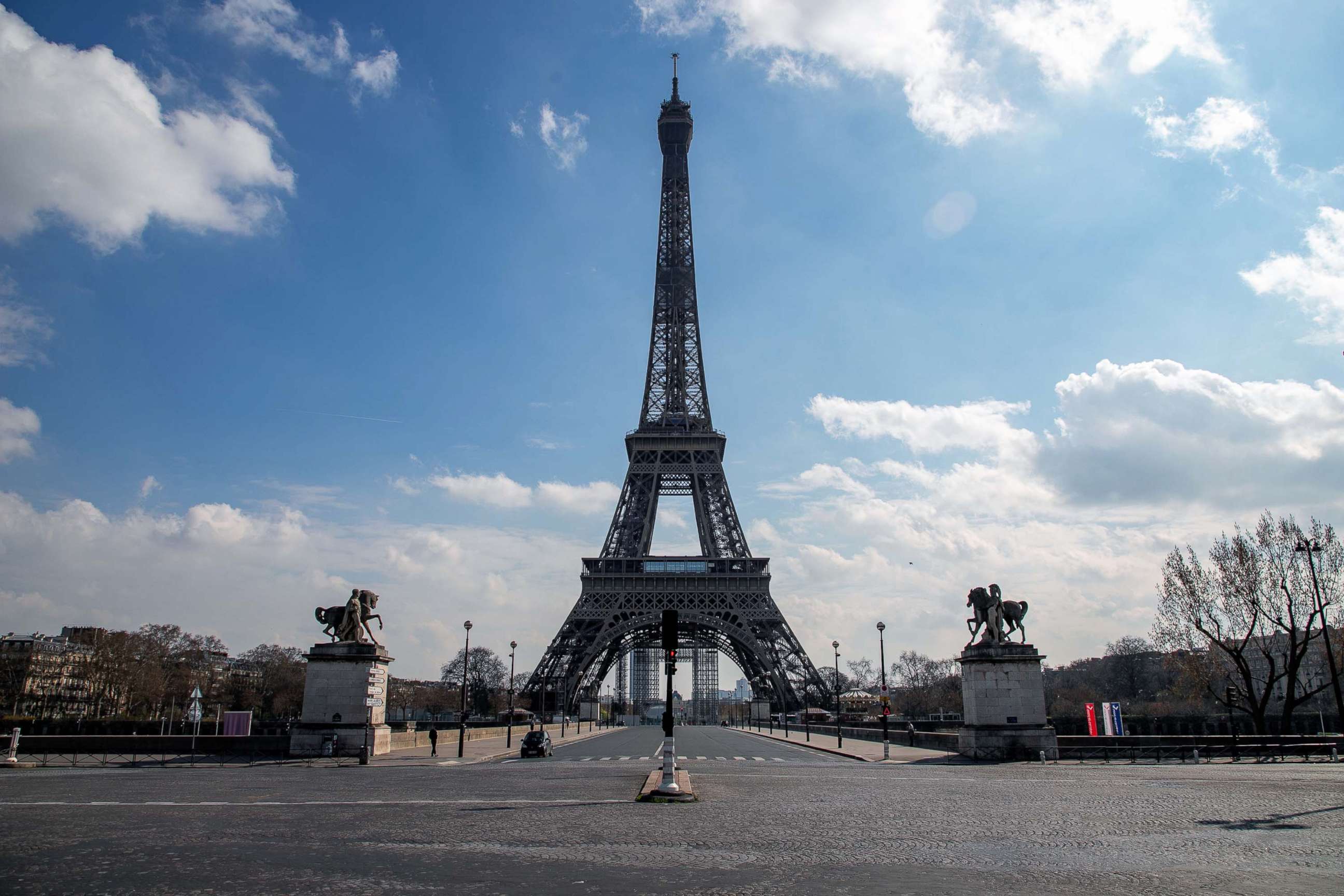 PHOTO: A view at the Eiffel tower on the second day after the announcement by French President Emmanuel Macron of the confinement of the French due to an outbreak of coronavirus pandemic, March 18, 2020, in Paris.