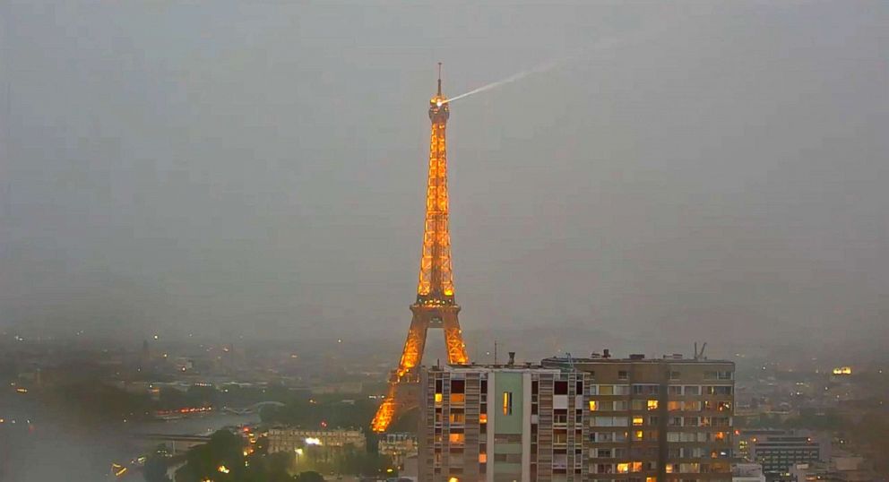 PHOTO: Lightning struck the Eiffel Tower in Paris on May 28, 2018.