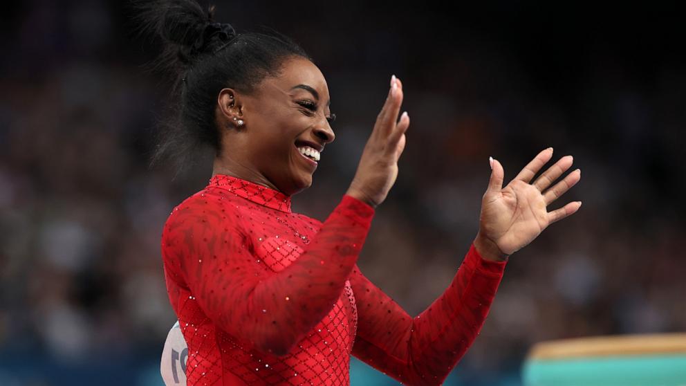 PHOTO: Simone Biles of the U.S. competes in the artistic gymnastics women's vault final at the 2024 Paris Olympics, Aug. 3, 2024.