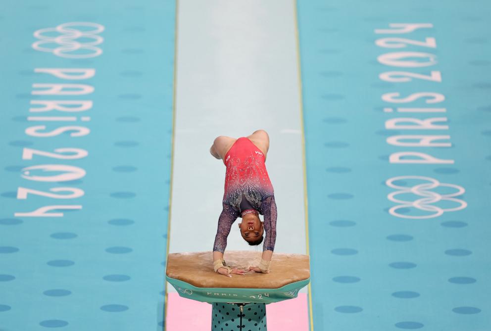 PHOTO: Sunisa Lee of Team United States competes on the vault during the artistic gymnastics women's all-around final at the 2024 Paris Olympics, Aug. 1, 2024.