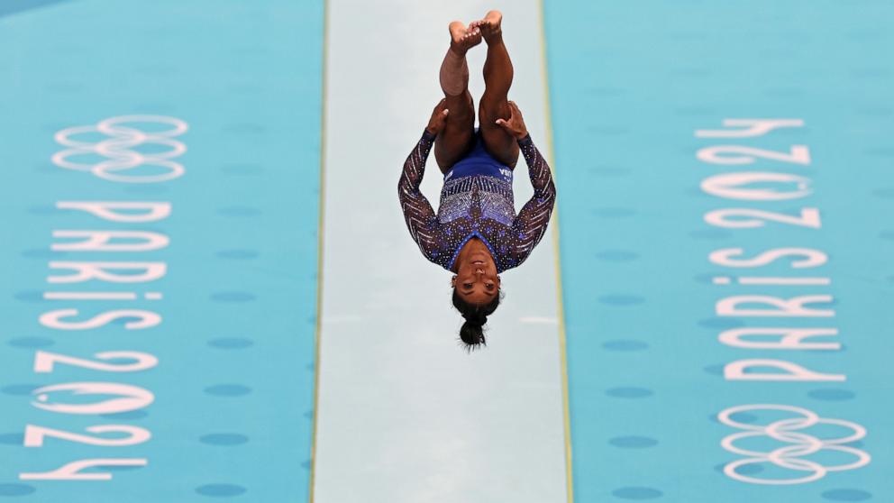 PHOTO: Simone Biles of the U.S. competes on the vault during the artistic gymnastics women's all-around final at the 2024 Paris Olympics, Aug. 1, 2024.