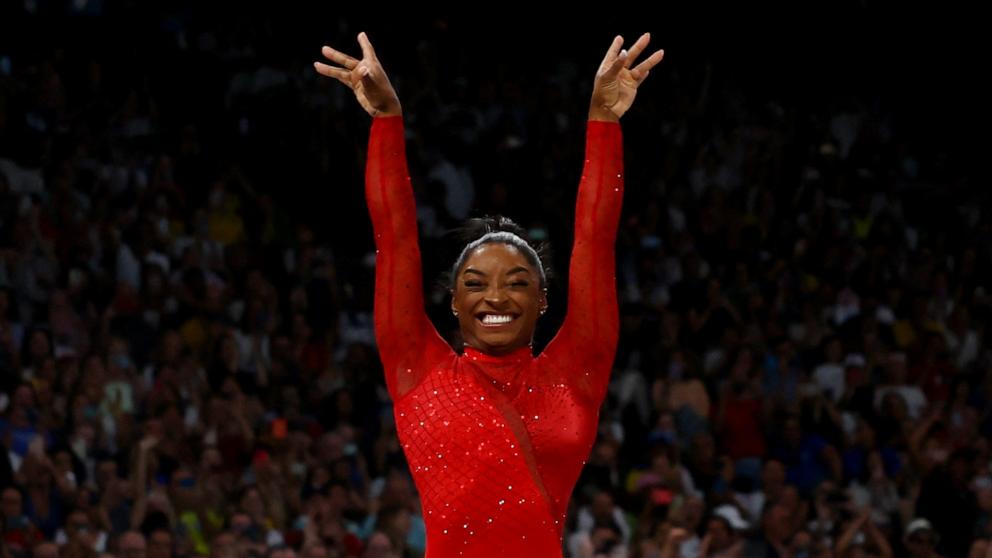 PHOTO: Simone Biles of the U.S. competes in the artistic gymnastics women's vault final at the 2024 Paris Olympics, Aug. 3, 2024.