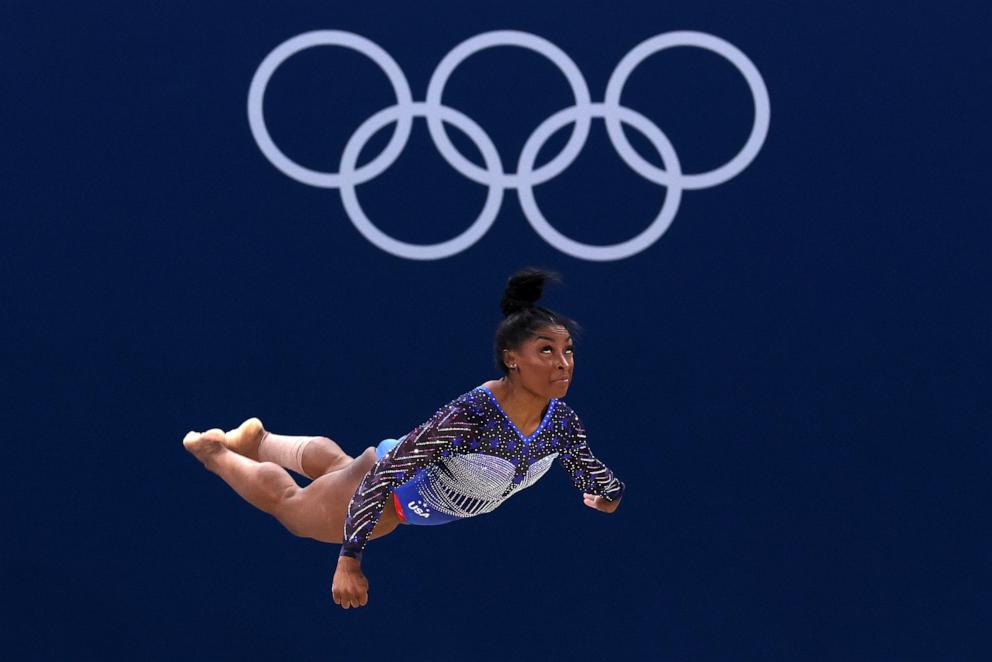 PHOTO: Simone Biles of the U.S competes in the floor exercise during the artistic gymnastics women's all-around final at the 2024 Paris Olympics, Aug. 1, 2024.