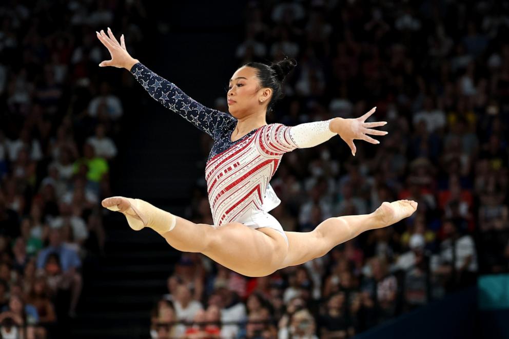 PHOTO: Sunisa Lee of the U.S. competes in the floor exercise during the artistic gymnastics women's team final at the 2024 Paris Olympics, July 30, 2024.