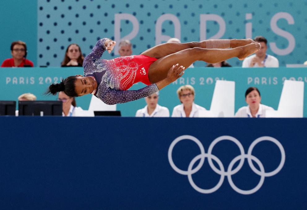 PHOTO: Simone Biles the U.S. competes in the women's artistic gymnastics individual floor exercise final at the 2024 Paris Olympics, Aug. 5, 2024.