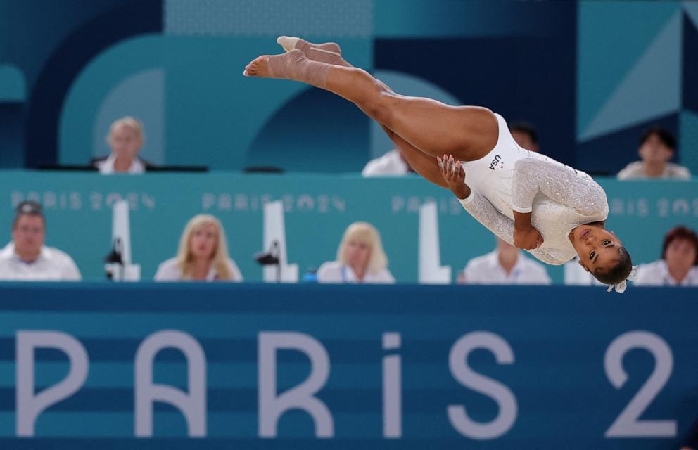 PHOTO: Jordan Chiles the U.S. competes in the women's artistic gymnastics individual floor exercise final at the 2024 Paris Olympics, Aug. 5, 2024.