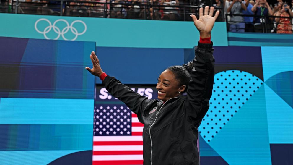 PHOTO: Simone Biles of the U.S. enters the arena prior for the artistic gymnastics women's vault final at the 2024 Paris Olympics, Aug. 3, 2024.