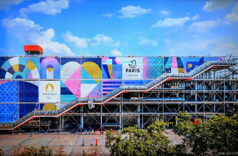 PHOTO: This photograph taken on Feb. 8, 2023, shows an illustration of the dominant colours and visual identity on the Centre Pompidou, in Paris, France.