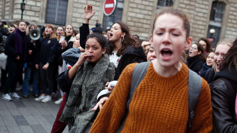 PHOTO: School children demonstrate in Paris, Friday Dec.7, 2018.