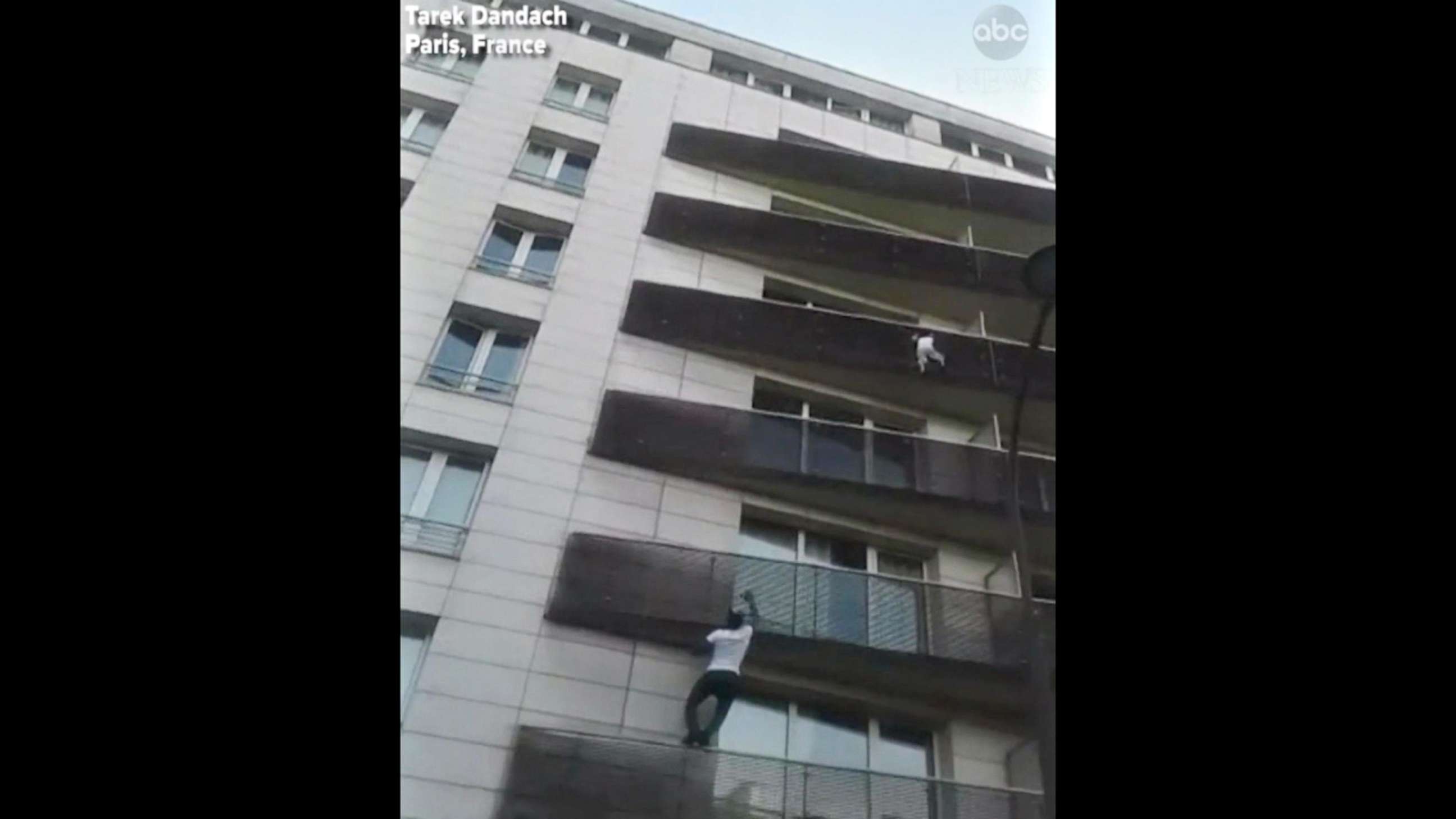 PHOTO: A video by Tadek Dandach shows Mamoudou Gassama, 22, from Mali, scaling the outside of an apartment building to rescue a four-year-old boy in Paris. 