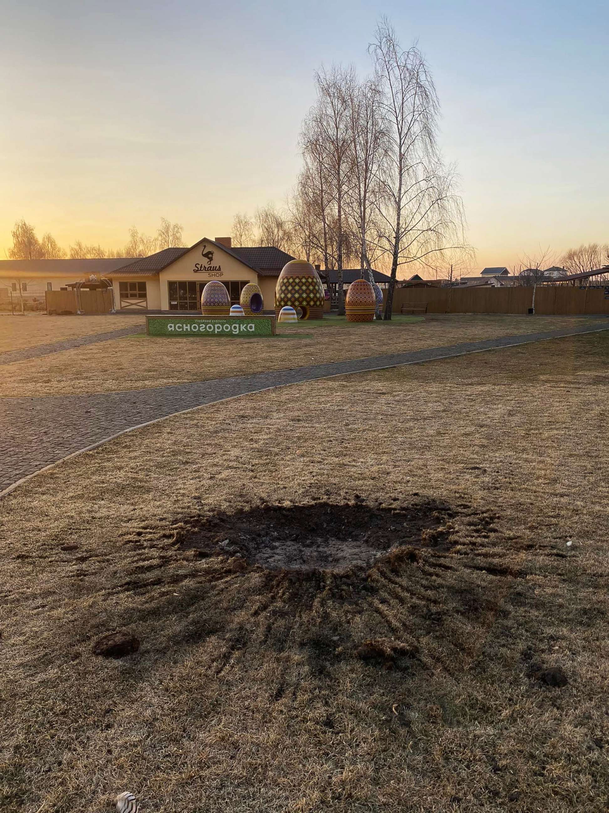 PHOTO: A crater at the Yasnohorodka family ecopark about 30 miles outside of Kyiv. The animals were abandoned when fighting forced their caretakers to flee.