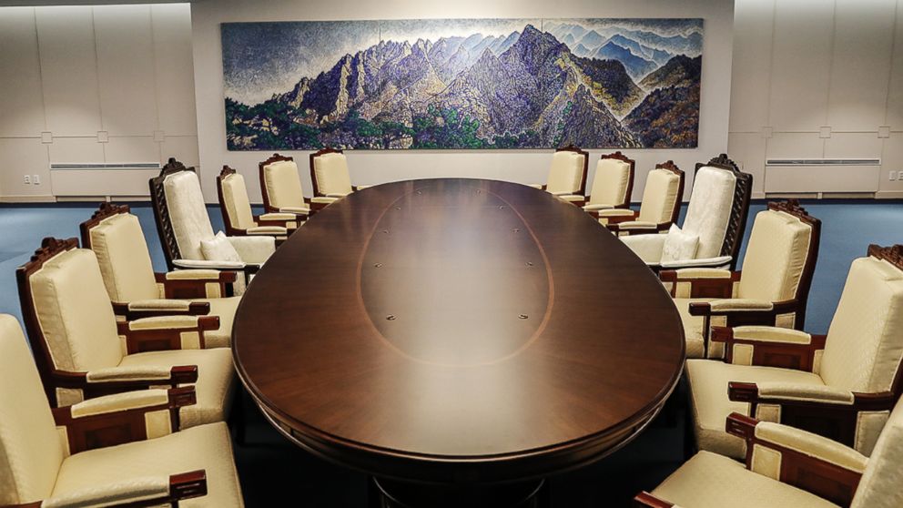 PHOTO: The Inter Korean Summit meeting room is seen at the peace house, April 25, 2018, in Panmunjom, South Korea.