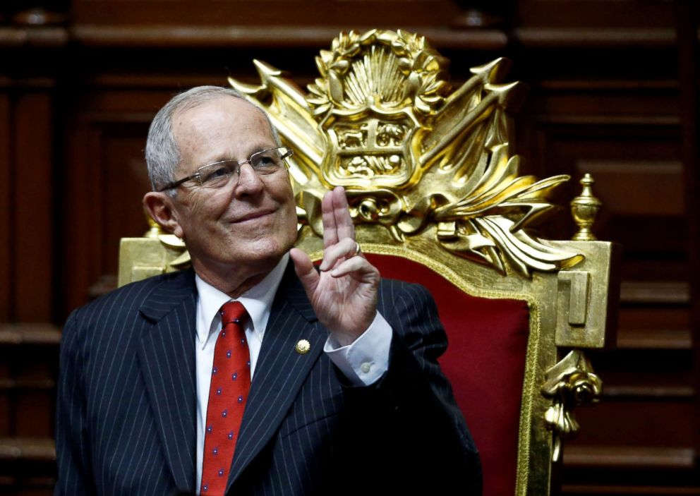 PHOTO: Peru's President-elect Pedro Pablo Kuczynski gestures before receiving the presidential sash during his inauguration ceremony in Lima, Peru, July 28, 2016.