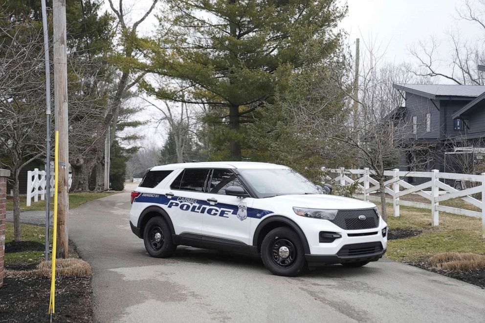 PHOTO: Police secure the entrance to the neighborhood of former Vice President Mike Pence's Indiana home, Friday, Feb. 10, 2023 in Carmel, Ind. The FBI is searching Pence's home as part of a classified records probe.