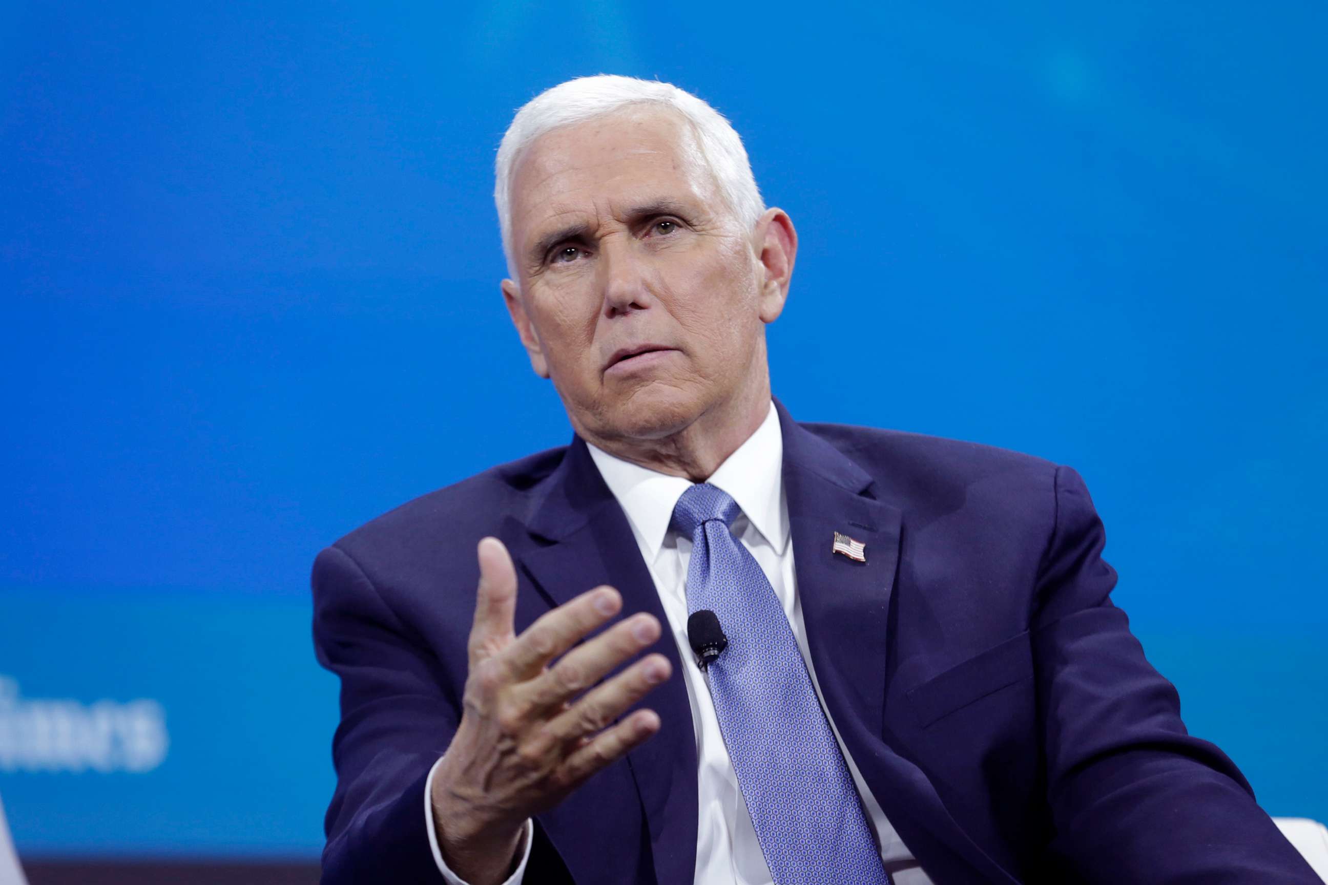 PHOTO: In this Nov. 30, 2022, file photo, Mike Pence speaks on stage at the 2022 New York Times DealBook in New York.