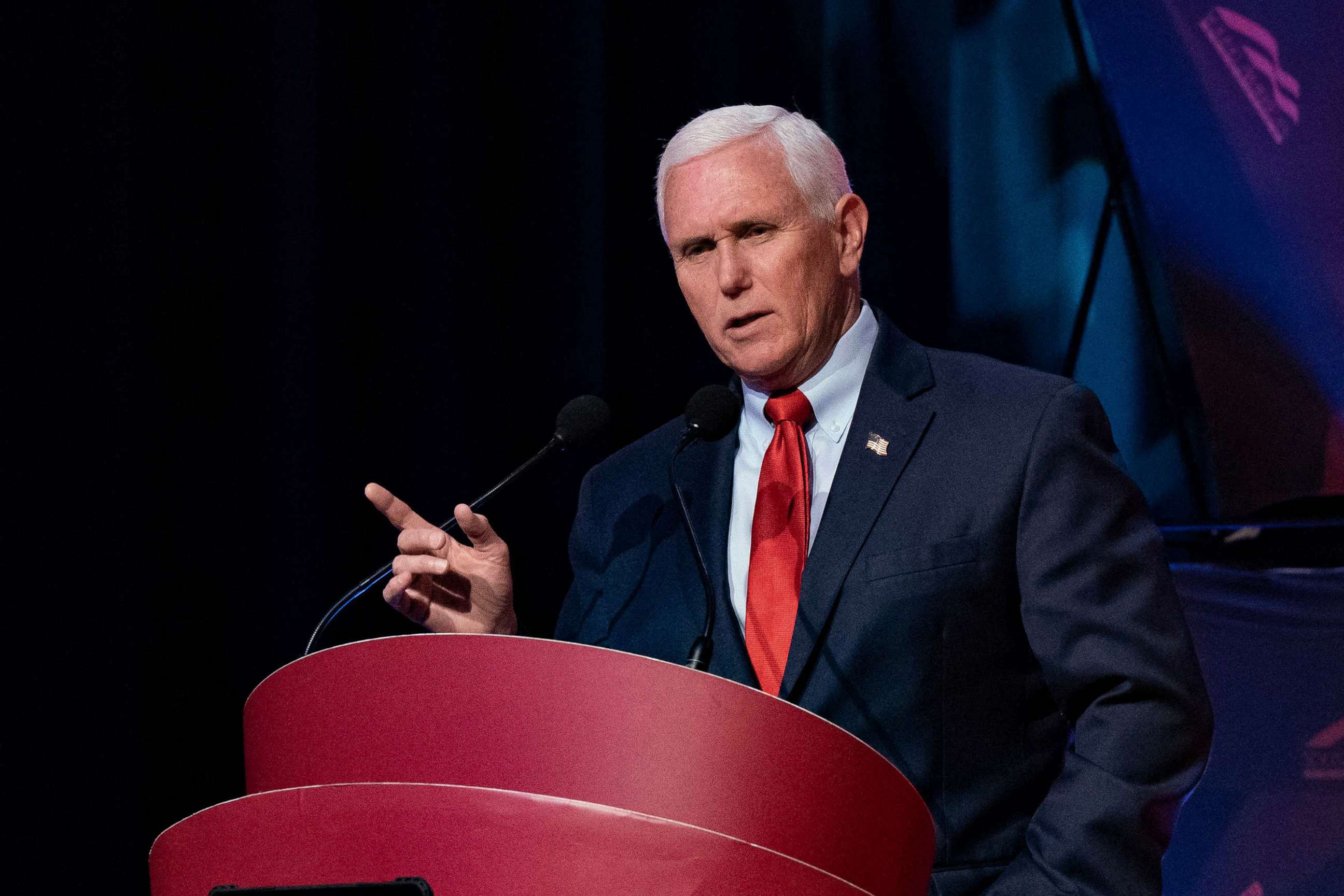 PHOTO: Former Vice President Mike Pence speaks about "Saving America from the Woke Left," at the University of North Carolina Chapel Hill in Chapel Hill, N.C., on April 26, 2023.